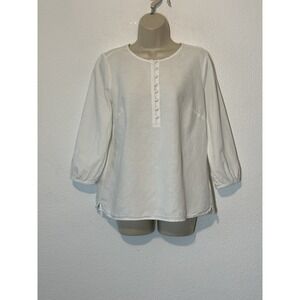 Boden Womens White 100% Cotton  Top 3/4 Sleeve Sz 8 Basic Boho Cottagecore